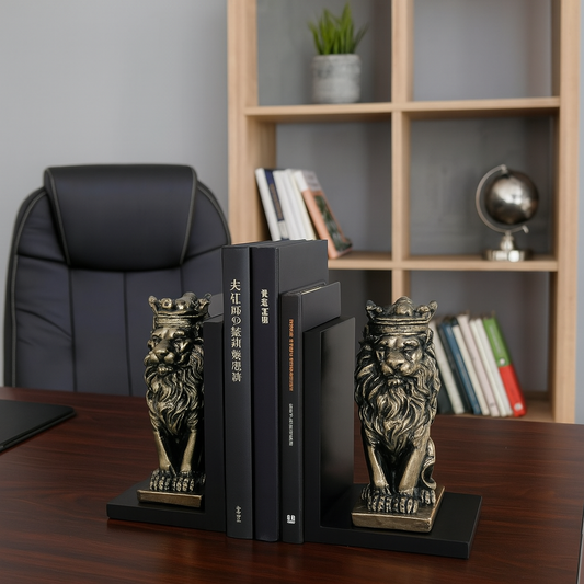 Aparador de Livros Rei Leão – Porta-Livros Decorativo em Gesso e Madeira (Par)