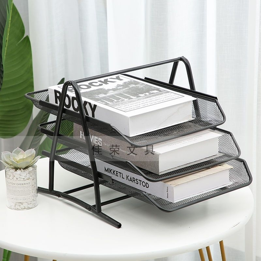 Organizador de Mesa Porta Documentos A4 – 3 Bandejas em Aço Telado