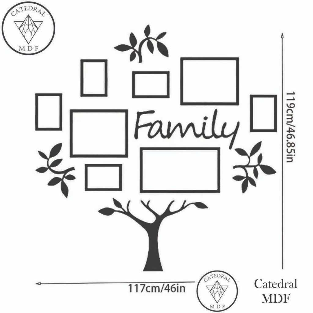 Quadro em Mdf Family Grande Arvore Decorativa com Porta Retratos Personalizável Decoração de Parede PROMO BLACK