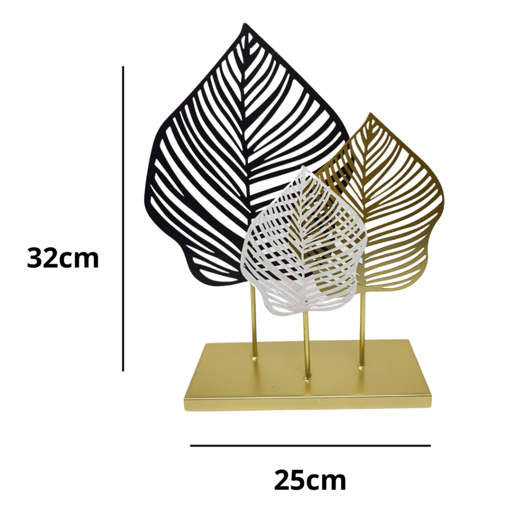 Escultura Decorativa De Folha Tripla Em Metal