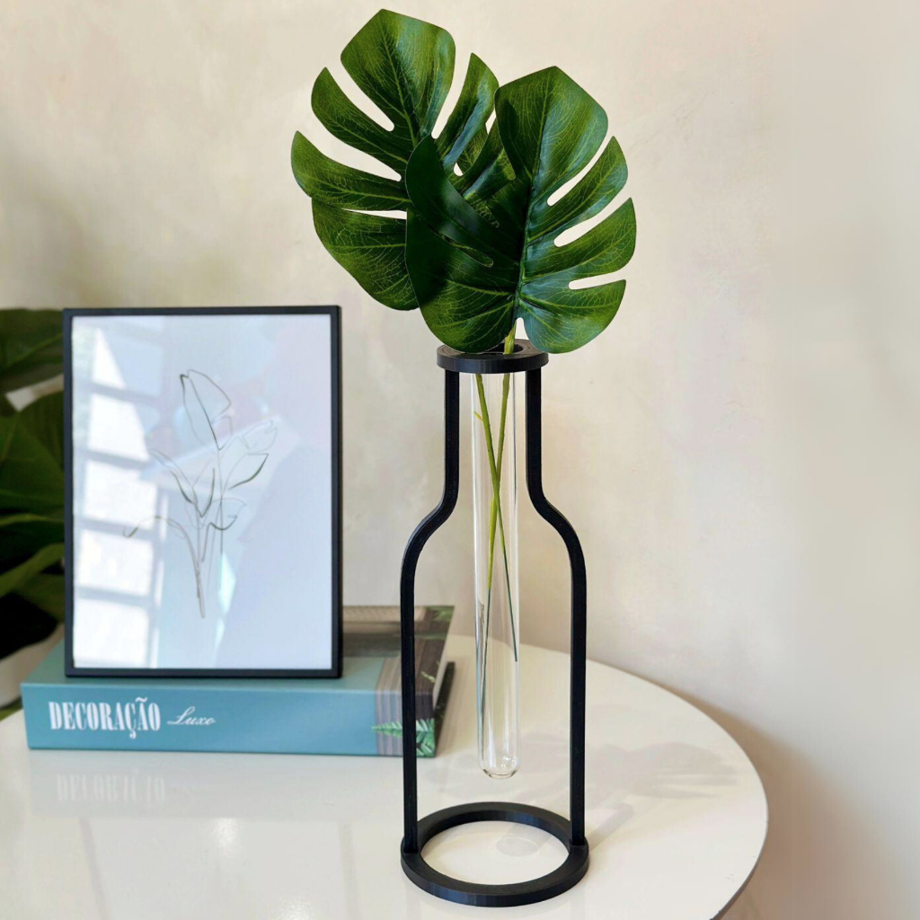 Vaso Minimalista com Tubo de Vidro + 2 Hastes de Costela de Adão (Brinde)