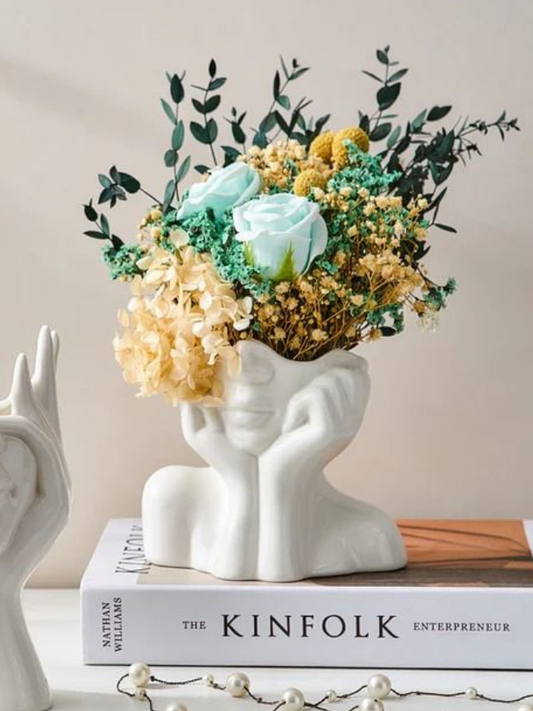 Vaso Rosto Menina Moderna Cachepot em Gesso – Estilo Nórdico Minimalista
