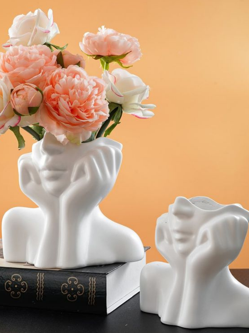 Vaso Rosto Menina Moderna Cachepot em Gesso – Estilo Nórdico Minimalista