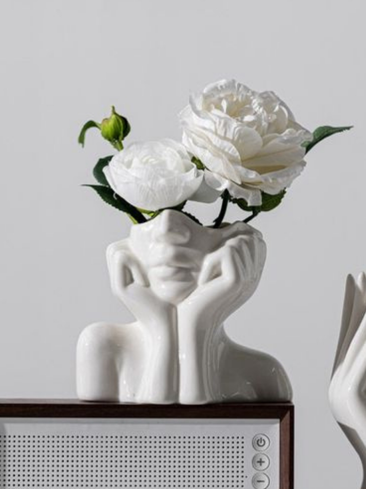 Vaso Rosto Menina Moderna Cachepot em Gesso – Estilo Nórdico Minimalista