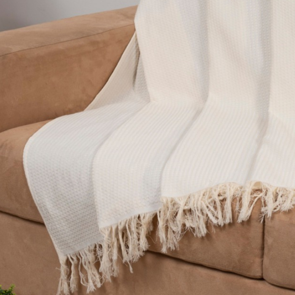 Manta Gigante para Sofá e Cama 100% Algodão 2,40m x 1,60m – Decorativa com Franjas