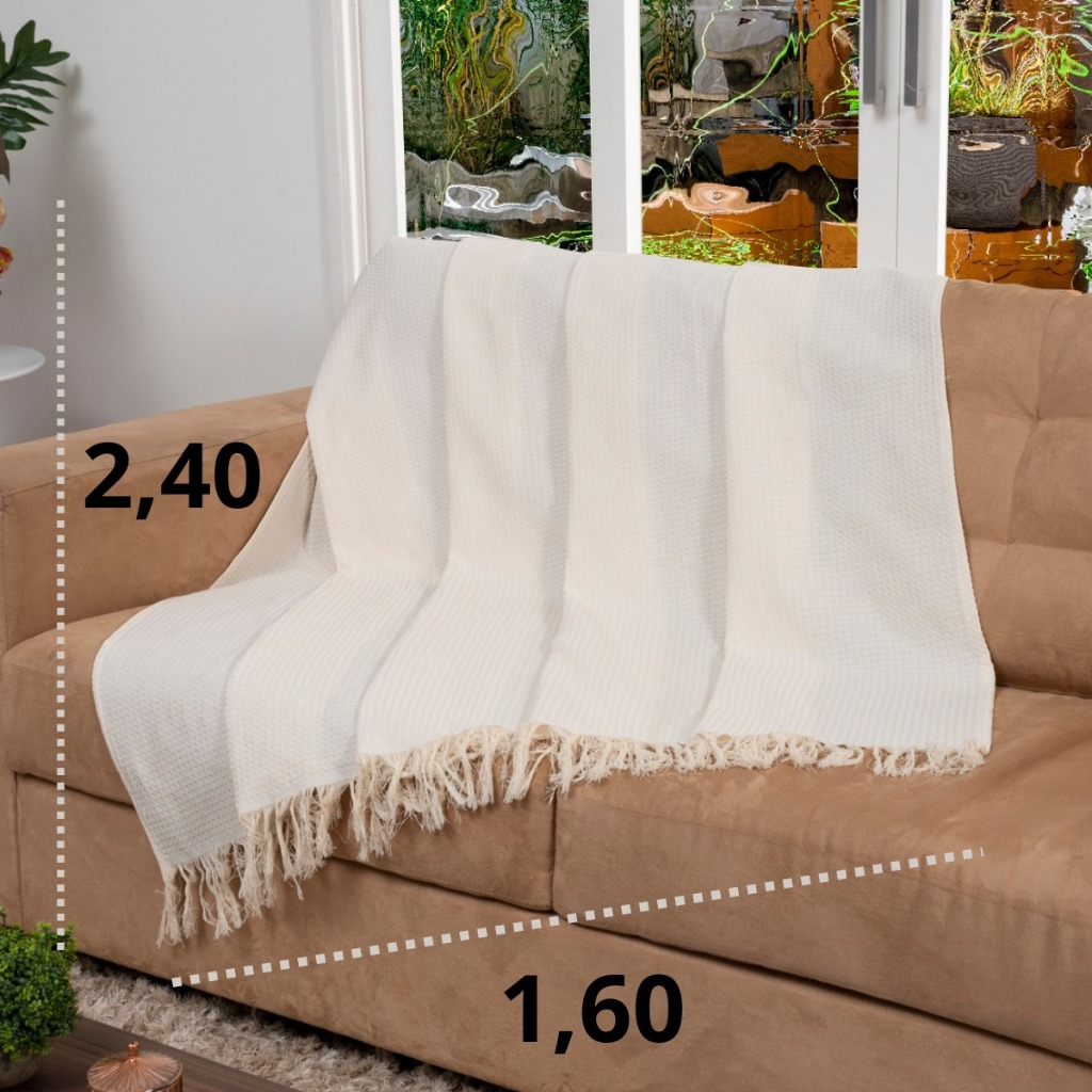 Manta Gigante para Sofá e Cama 100% Algodão 2,40m x 1,60m – Decorativa com Franjas