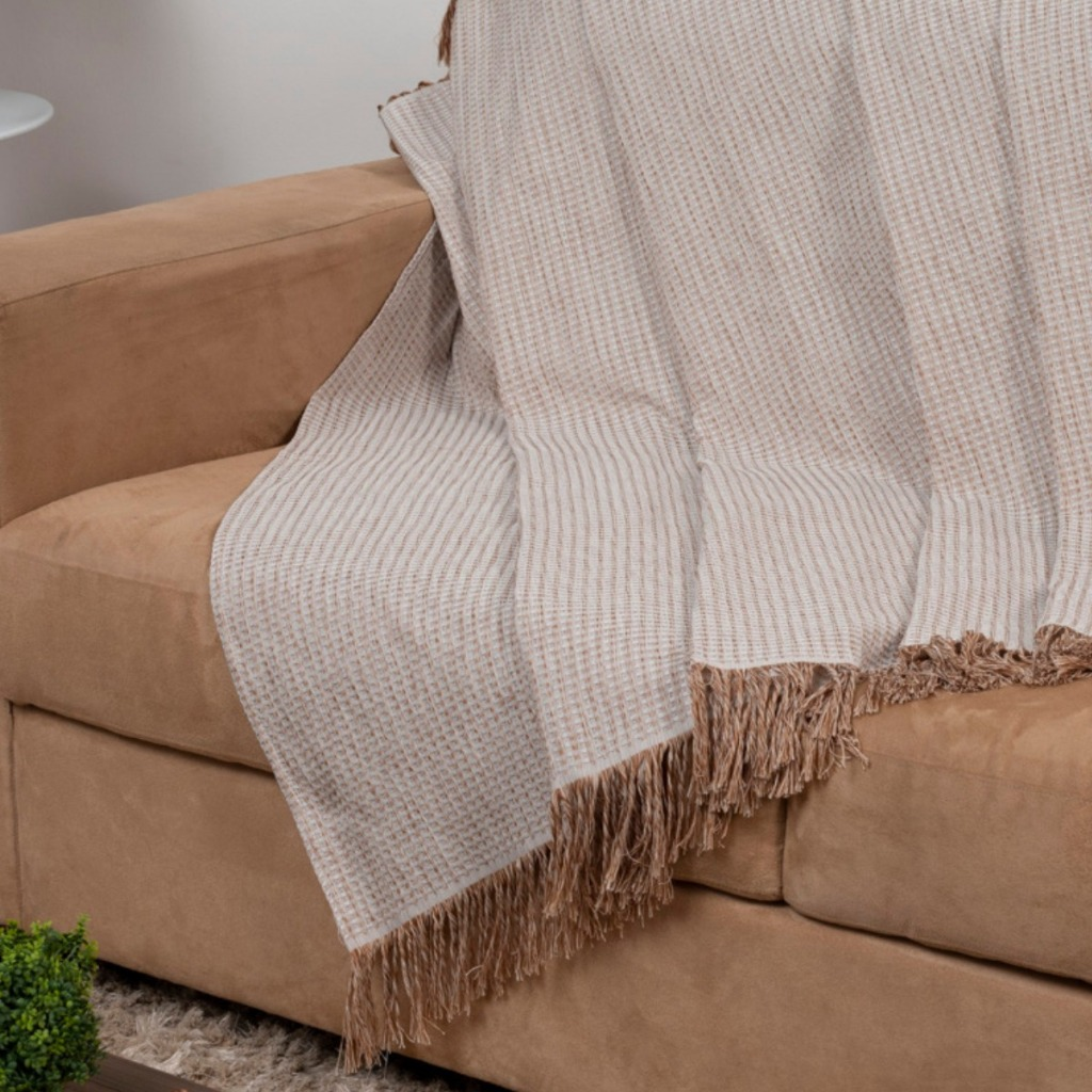 Manta Gigante para Sofá e Cama 100% Algodão 2,40m x 1,60m – Decorativa com Franjas