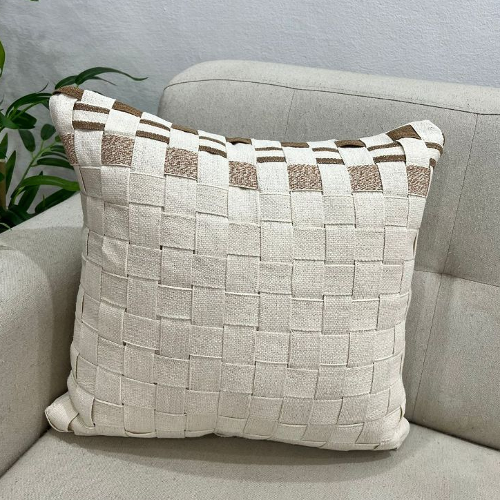 Kit de Almofadas Cordão Caramelo Macramê Artesanal – Algodão, Estilo Boho Rústico com Manta Xale Favo de Mel