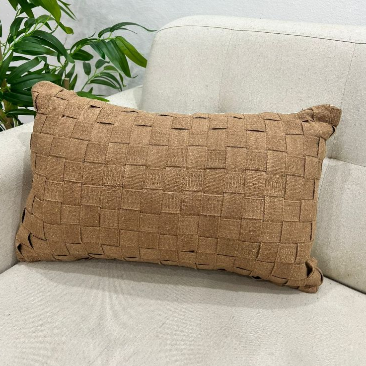 Kit de Almofadas Cordão Caramelo Macramê Artesanal – Algodão, Estilo Boho Rústico com Manta Xale Favo de Mel