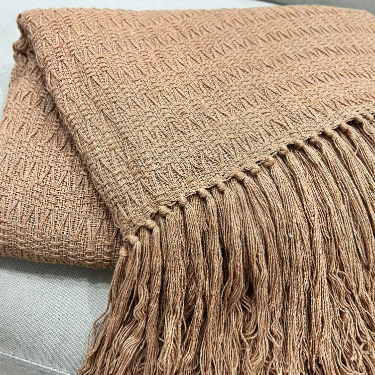 Kit de Almofadas Cordão Caramelo Macramê Artesanal – Algodão, Estilo Boho Rústico com Manta Xale Favo de Mel