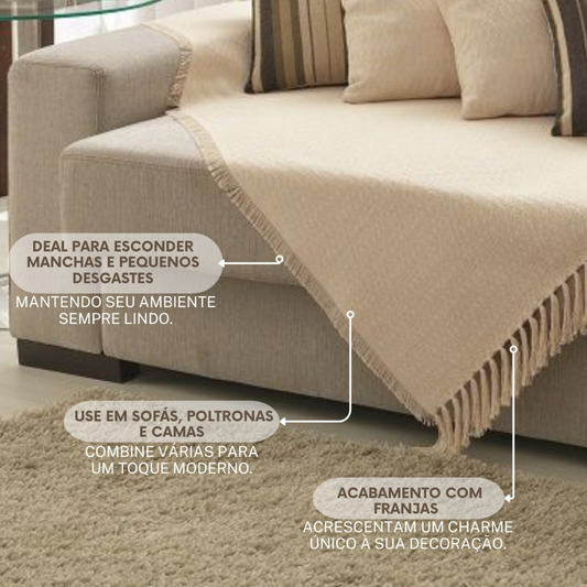 Manta Gigante para Sofá e Cama 100% Algodão 2,40m x 1,60m – Decorativa com Franjas