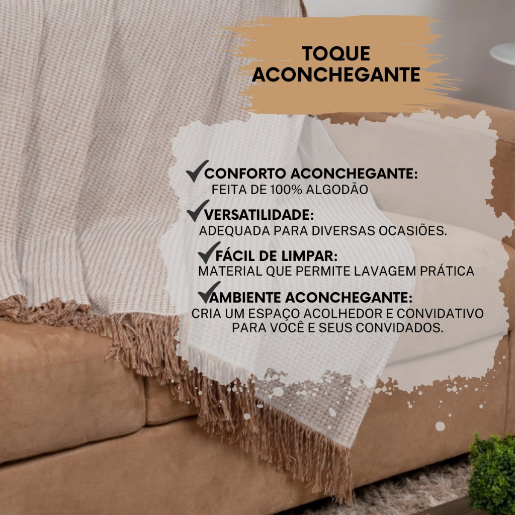 Manta Gigante para Sofá e Cama 100% Algodão 2,40m x 1,60m – Decorativa com Franjas