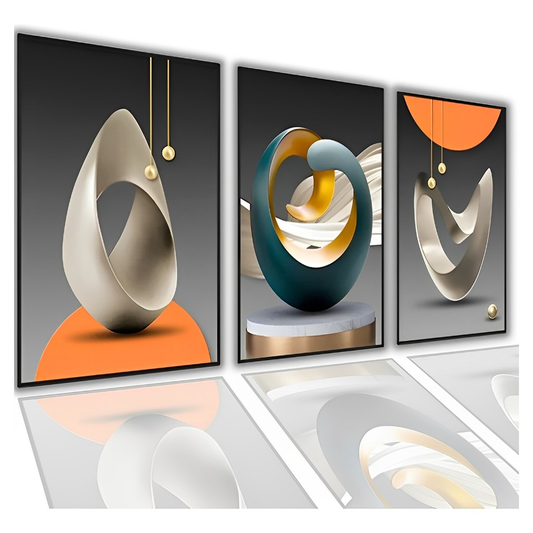 Quadro Decorativo Minimalista Abstrato Geométrico – Kit com 3 Peças