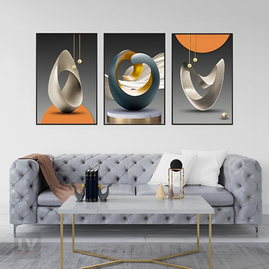 Quadro Decorativo Minimalista Abstrato Geométrico – Kit com 3 Peças