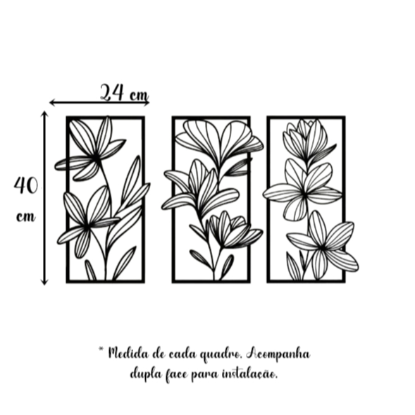 Quadro Decorativo Trio de Flores Vazadas em MDF 40x24
