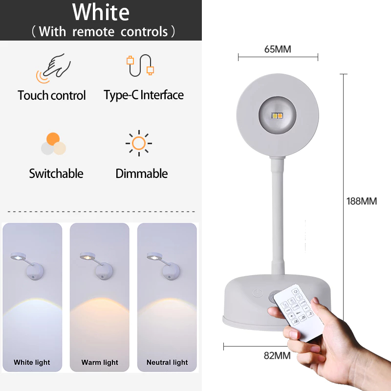 Luminária LED de Parede Sem Fio com Sensor de Movimento e Carregamento USB