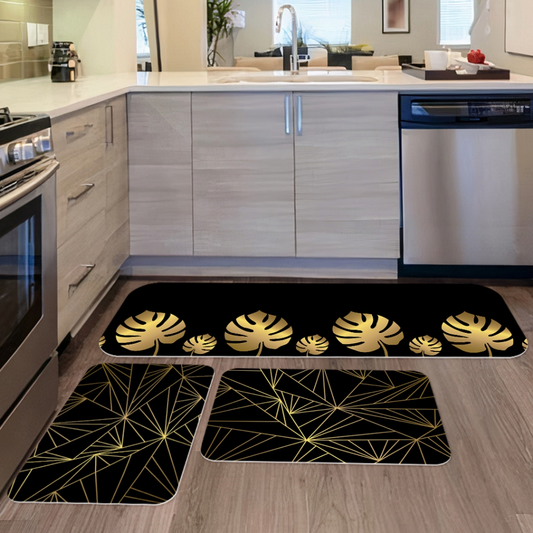 Kit 3 Tapetes Antiderrapantes para Cozinha – Ramos e Folhas