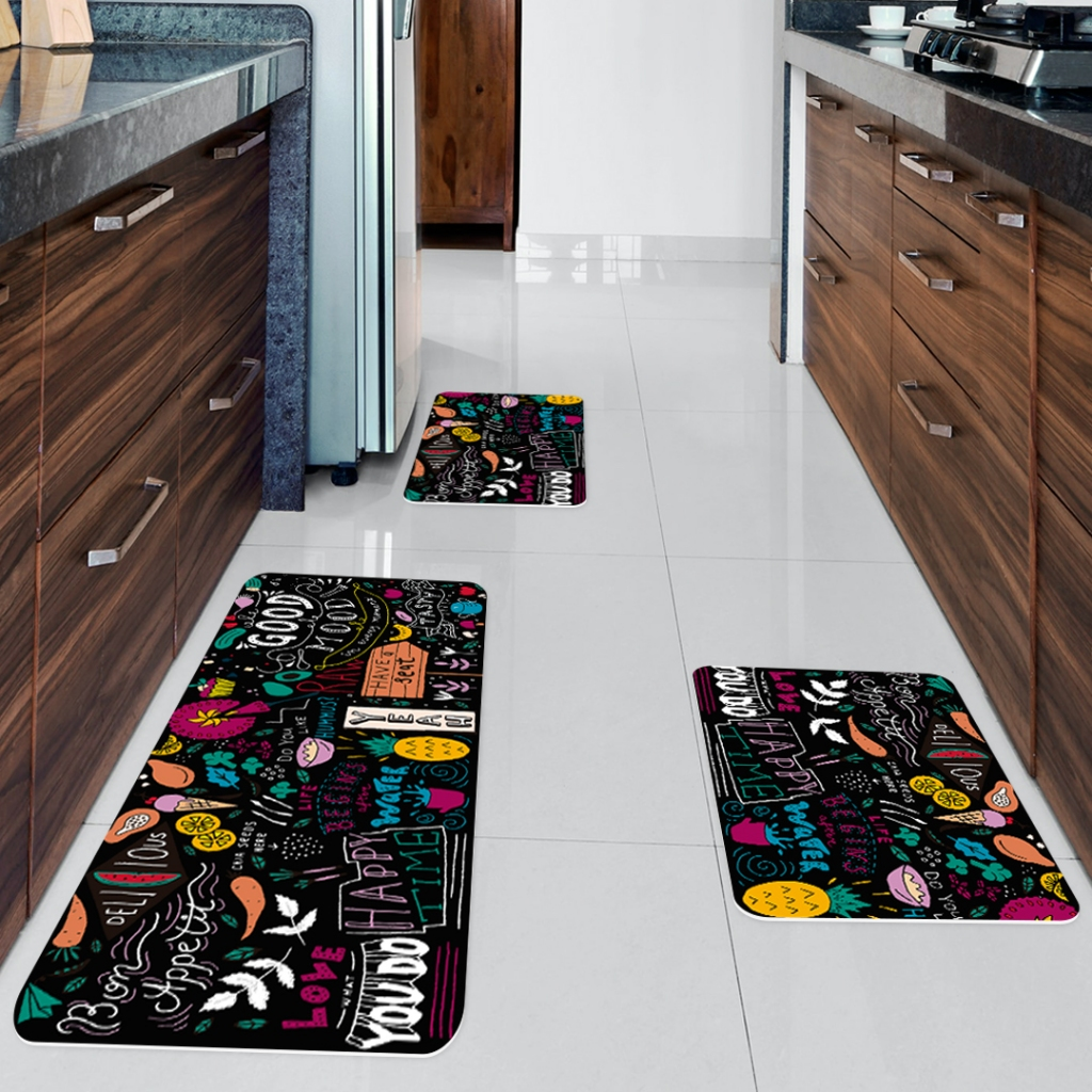 Kit 3 Tapetes Antiderrapantes para Cozinha – Ramos e Folhas