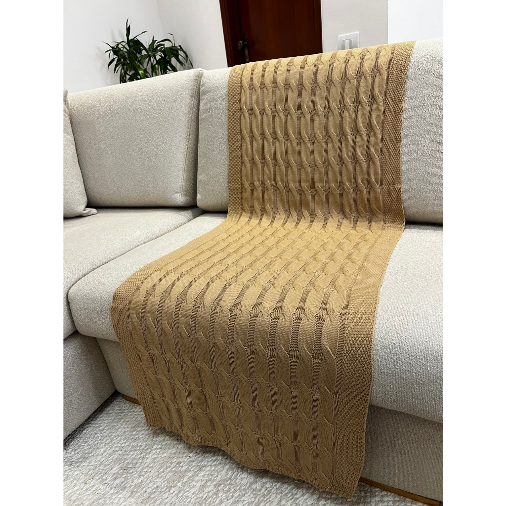 Peseira Manta Trança em Tricot 180x60cm – Sofá, Cama Casal e Decoração