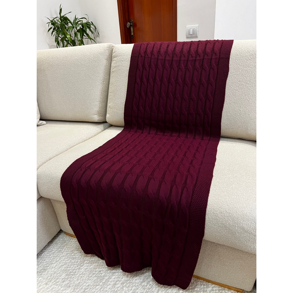 Peseira Manta Trança em Tricot 180x60cm – Sofá, Cama Casal e Decoração