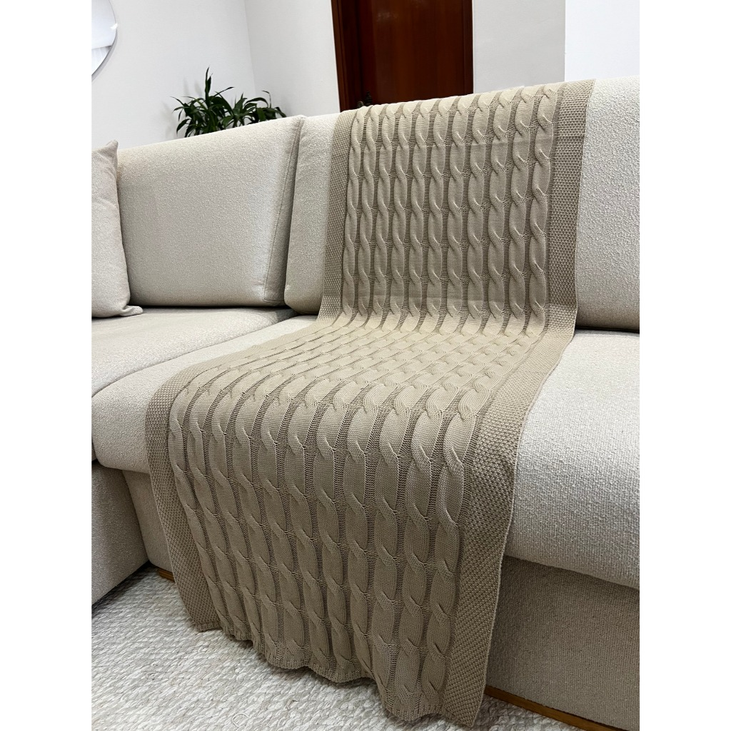 Peseira Manta Trança em Tricot 180x60cm – Sofá, Cama Casal e Decoração