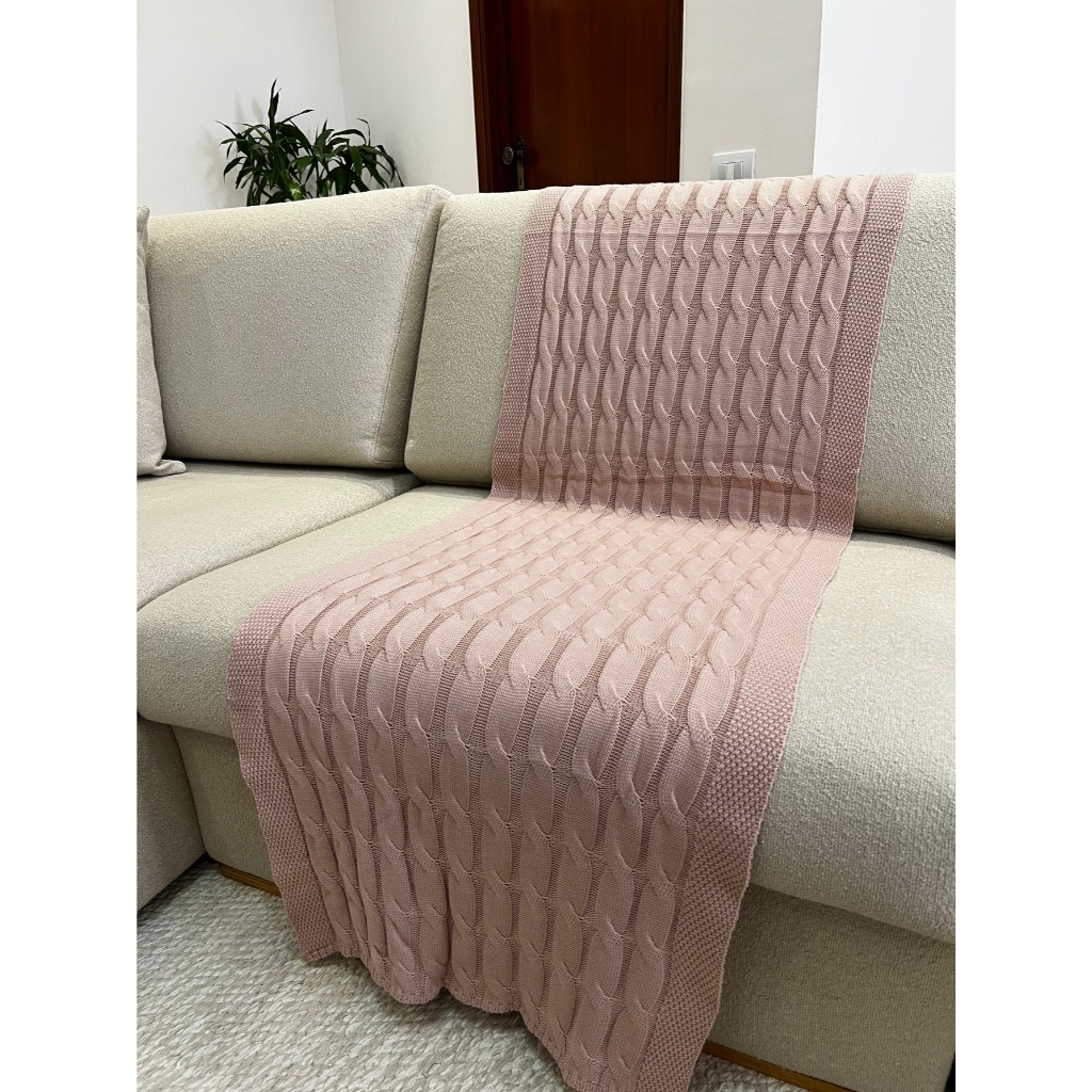 Peseira Manta Trança em Tricot 180x60cm – Sofá, Cama Casal e Decoração