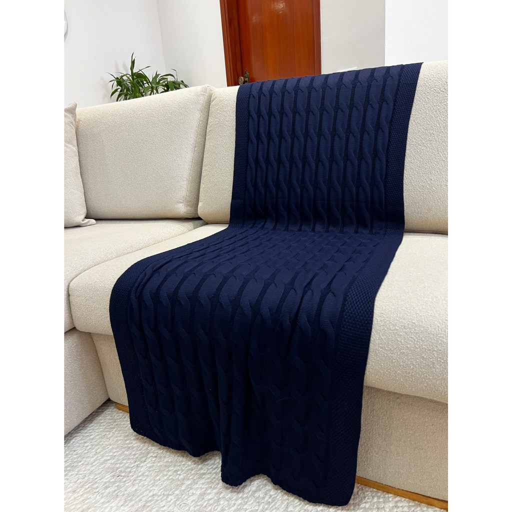 Peseira Manta Trança em Tricot 180x60cm – Sofá, Cama Casal e Decoração