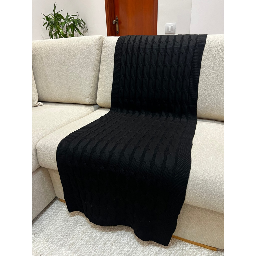 Peseira Manta Trança em Tricot 180x60cm – Sofá, Cama Casal e Decoração