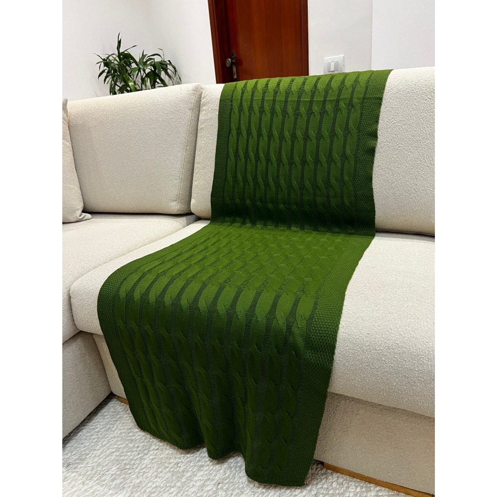 Peseira Manta Trança em Tricot 180x60cm – Sofá, Cama Casal e Decoração