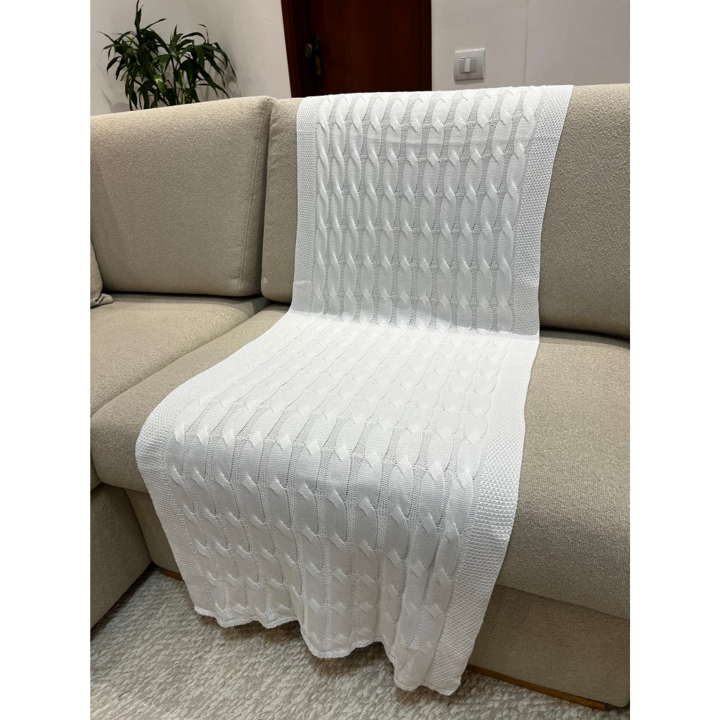 Peseira Manta Trança em Tricot 180x60cm – Sofá, Cama Casal e Decoração