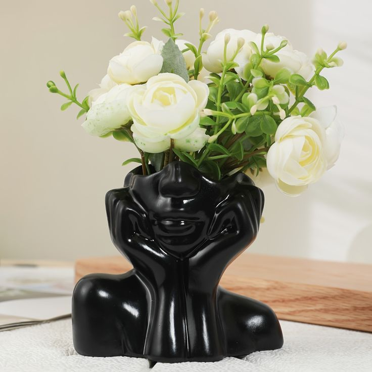 Vaso Rosto Menina Moderna Cachepot em Gesso – Estilo Nórdico Minimalista