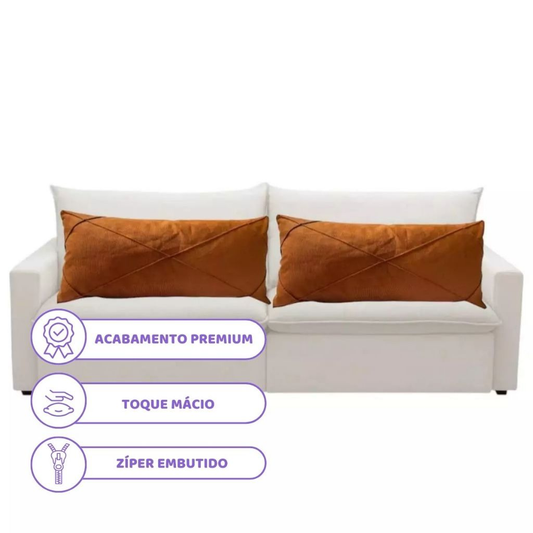 Kit 02 Almofadas Baguete Retangular Grande Cheia em Suede Drapeada – 70cm x 30cm