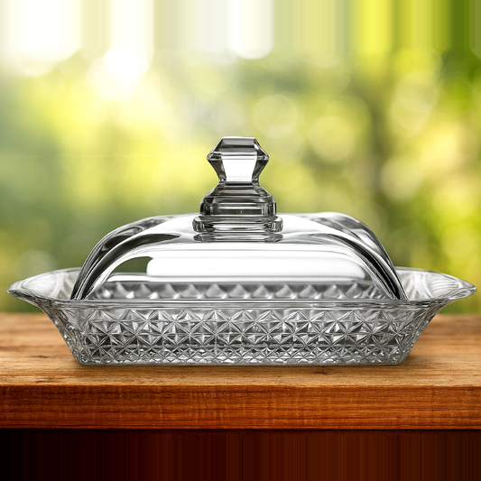 Manteigueira de Vidro Luxuosa com Tampa – Charme e Sofisticação para Sua Mesa