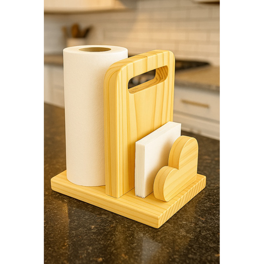 Porta Papel Toalha e Guardanapo em Madeira – Design Coração Rústico e Elegante