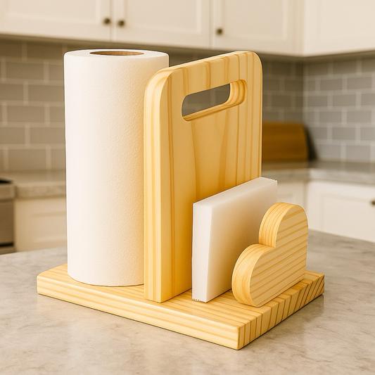 Porta Papel Toalha e Guardanapo em Madeira – Design Coração Rústico e Elegante