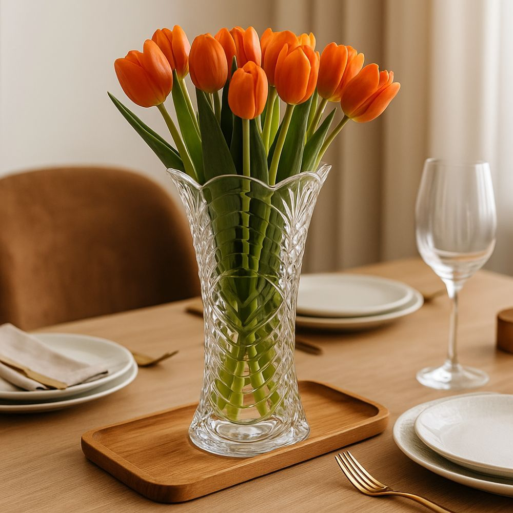 Kit 02 Vasos Decorativos de Vidro Cristal com Estampa em Relevo