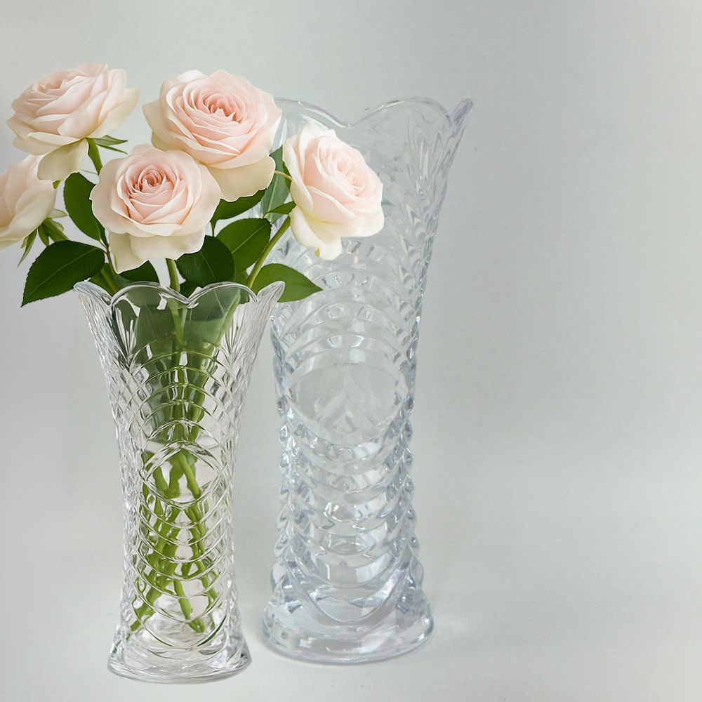Kit 02 Vasos Decorativos de Vidro Cristal com Estampa em Relevo