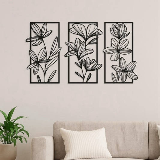 Quadro Decorativo Trio de Flores Vazadas em MDF 40x24