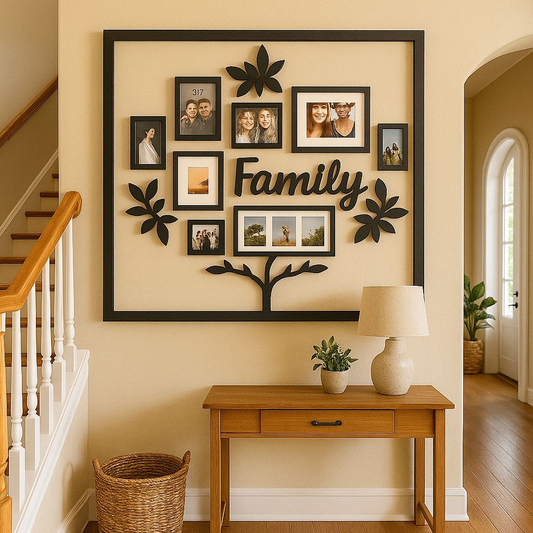 Quadro em Mdf Family Grande Arvore Decorativa com Porta Retratos Personalizável Decoração de Parede PROMO BLACK