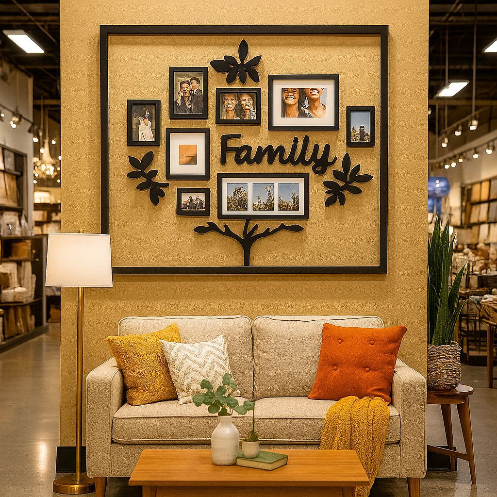Quadro em Mdf Family Grande Arvore Decorativa com Porta Retratos Personalizável Decoração de Parede PROMO BLACK