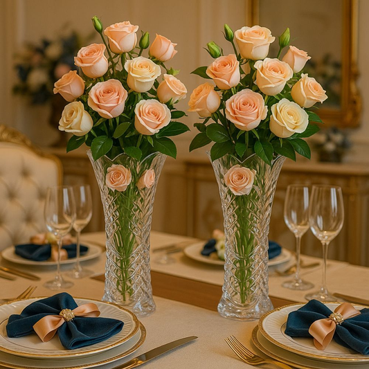 Kit 02 Vasos Decorativos de Vidro Cristal com Estampa em Relevo