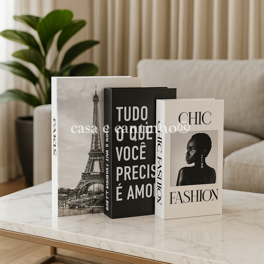 Kit 3 Caixas Livro Decorativo – Porta Objetos Multiuso