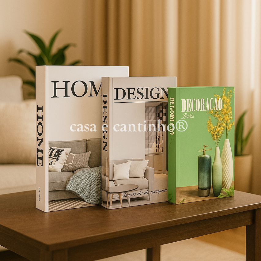 Kit 3 Caixas Livro Decorativo – Porta Objetos Multiuso