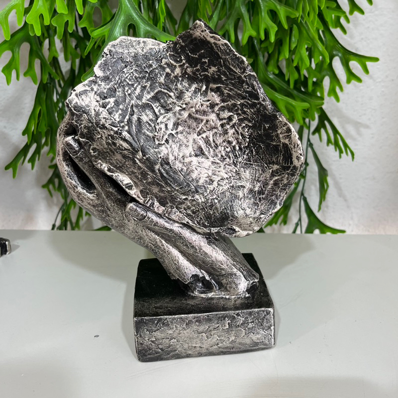 Escultura Estátua Estatueta Face Dormindo - Rosto com Mãos juntas - Design de Face Decoração