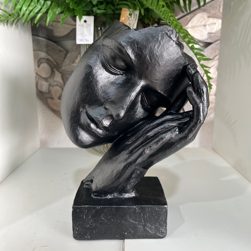 Escultura Estátua Estatueta Face Dormindo - Rosto com Mãos juntas - Design de Face Decoração