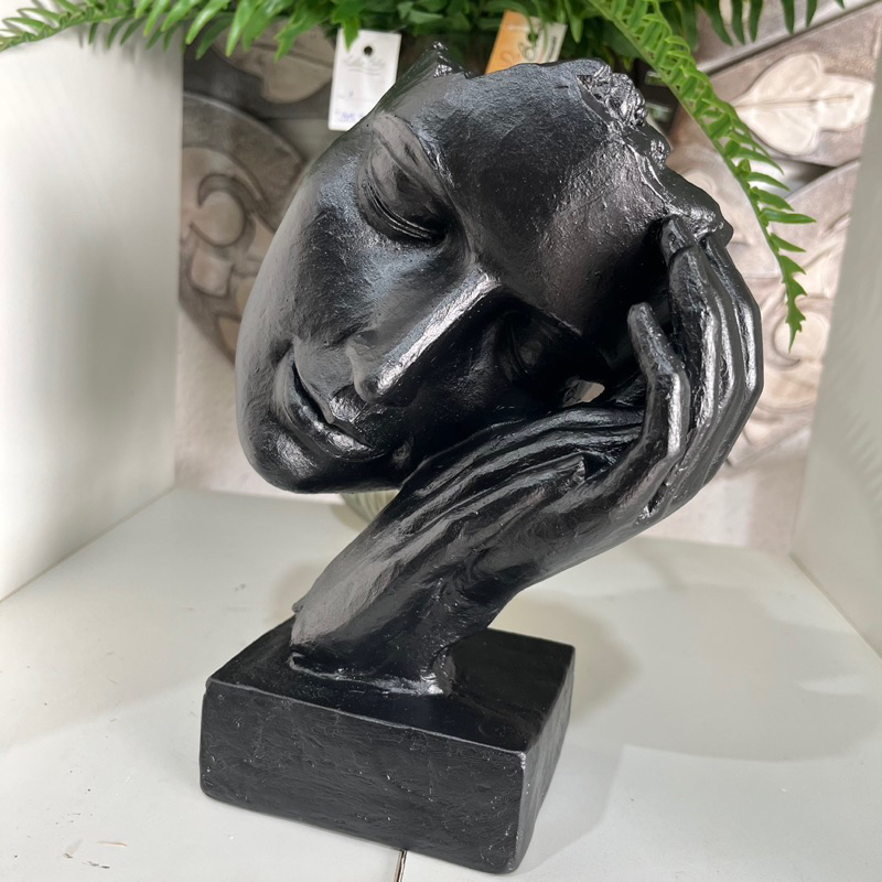 Escultura Estátua Estatueta Face Dormindo - Rosto com Mãos juntas - Design de Face Decoração