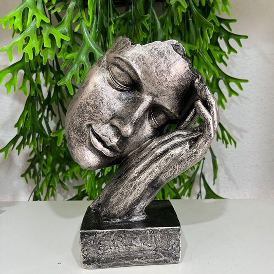 Escultura Estátua Estatueta Face Dormindo - Rosto com Mãos juntas - Design de Face Decoração