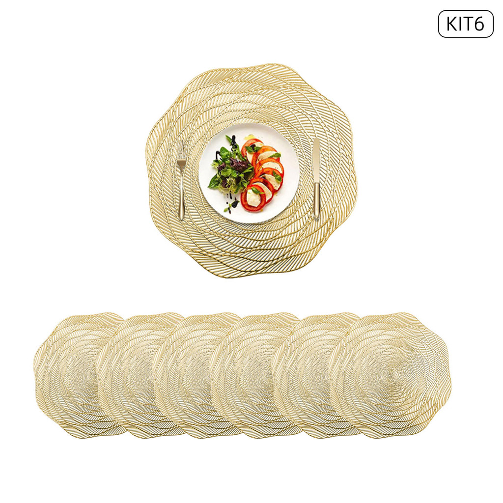 Jogo Americano Sousplat Kit 6 Unidades – PVC Redondo Dourado 38cm