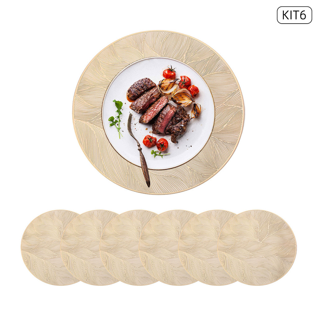 Jogo Americano Sousplat Kit 6 Unidades – PVC Redondo Dourado 38cm