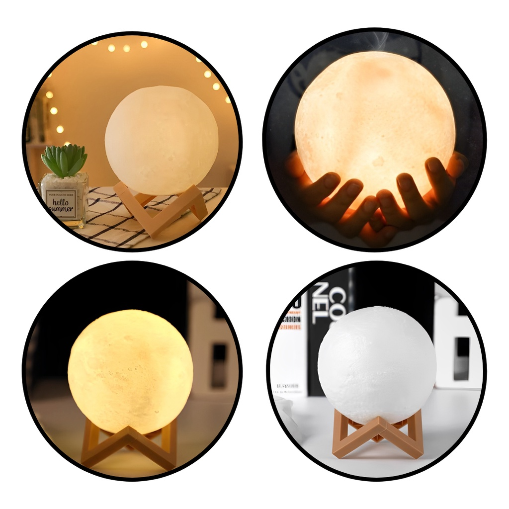 Luminária Lua 3D Abajur LED com Base